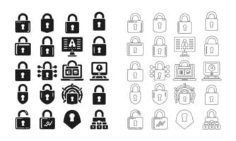 Lock icon set in fill and outline style vector