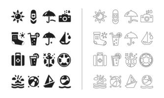 Summer icon set in fill and outline style vector