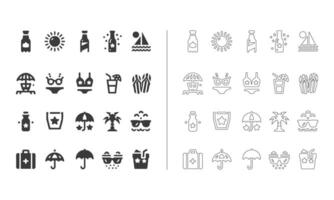 Summer icon set in fill and outline style vector