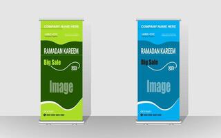 Roll up banner with a happy Ramadan design. unique meal banner for Ramadan. Rollup template for food menus. vector