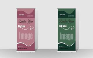 Roll up banner with a happy Ramadan design. unique meal banner for Ramadan. Rollup template for food menus. vector