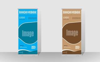 Roll up banner with a happy Ramadan design. unique meal banner for Ramadan. Rollup template for food menus. vector