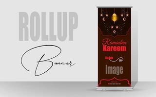 Roll up banner with a happy Ramadan design. unique meal banner for Ramadan. Rollup template for food menus. vector