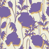 Purple poppies silhouettes seamless pattern with shadows abstract modern floral summer print vector