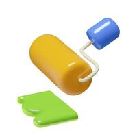 3d roller with paint renovation work tool icon minimal three dimensional realistic vector object