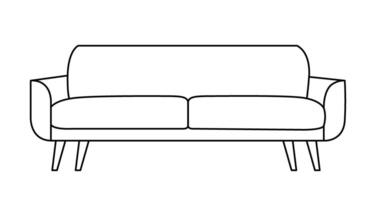 Sofa outline icon. Line art illustration of couch. Modern lounge, furniture in scandinavian style for home interior. Linear vector illustration isolated on white background.