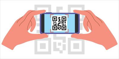 Vector Smartphone scanning QR code concept illustration Two hands holding the phone