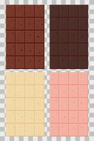 Vector set of Milk Black White White Pink Strawberry chocolate bars Flat style