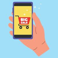 Vector Online Big Sale Hand Holding Phone Flat Style