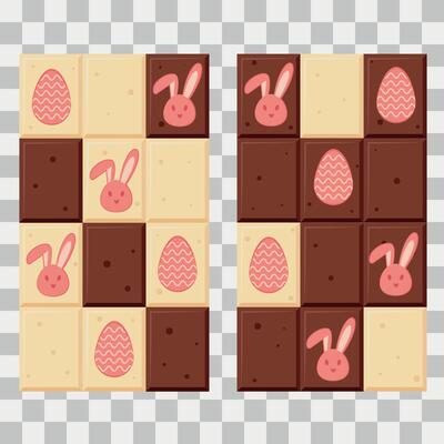 Vector Milk and white chocolate with Easter bunnies and eggs on isolated background Flat style