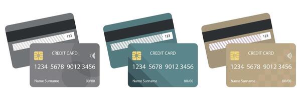 Vector Set of realistic double-sided credit plastic bank cards