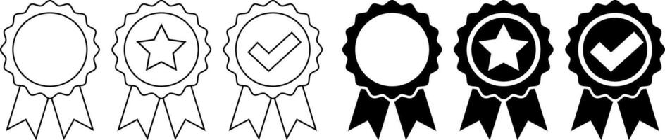 outline silhouette badge with ribbon icon set vector