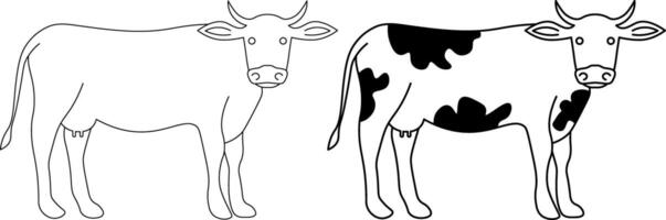 outline silhouette side view cow  icon set vector