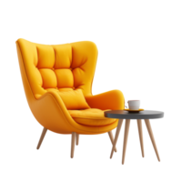 AI generated Cozy armchair and coffee table isolated on transparent background With clipping path.3d render png