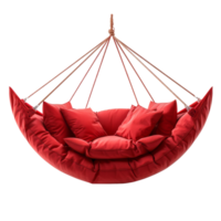 AI generated Cozy red hammock with cushions isolated on transparent background With clipping path.3d render png