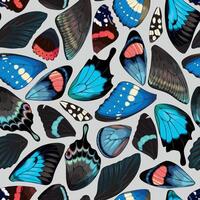 Butterfly and moth wings vector seamless pattern on neutral background