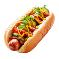 AI generated Delicious hot dog with mustard and pickled cucumbers isolated on transparent background With clipping path png