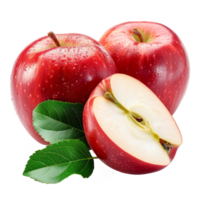 AI generated Cut apple with leaves isolated on transparent background With clipping path.3d render png