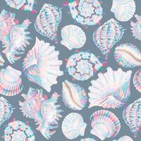 Vector seamless pattern with pearly and white shells on neutral background