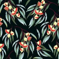 Seamless pattern with hand drawn colored eucalyptus flower vector