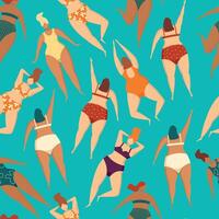 People swimming pattern. Summer seamless background. Summertime vector illustration with swimmers drawing in flat design.