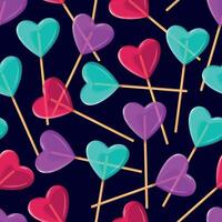 Vector seamless pattern with heart shaped lollipops on dark background