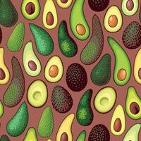 Vector seamless pattern with different sorts of avocado whole and half