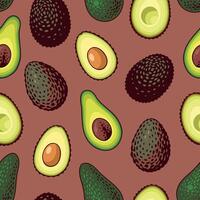 Vector seamless pattern with different sorts of avocado whole and half