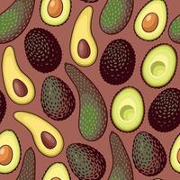 Vector seamless pattern with different sorts of avocado whole and half