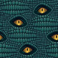 Vactor seamless pattern with green reptile skin and yellow eyes vector