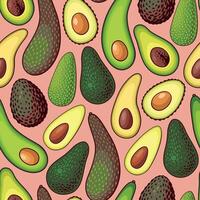 Vector seamless pattern with different sorts of avocado whole and half