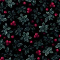 Vector seamless pattern with forest cranberry and dark leaves