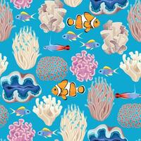 Vector seamless tropical pattern with coral reef and fish