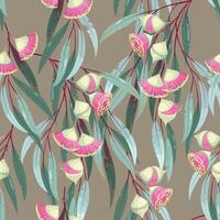 Seamless pattern with hand drawn colored eucalyptus flower vector