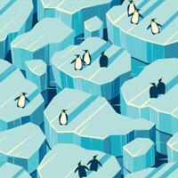 Arctic seamless pattern with penguins on icebergs vector