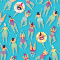 People swimming pattern. Summer seamless background. Summertime vector illustration with swimmers drawing in flat design.