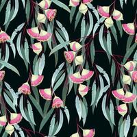 Seamless pattern with hand drawn colored eucalyptus flower vector