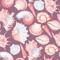 Vector seamless pattern with pearly and white shells on neutral background