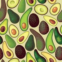 Vector seamless pattern with different sorts of avocado whole and half