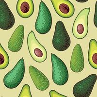 Vector seamless pattern with different sorts of avocado whole and half