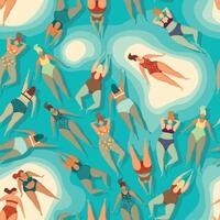 People swimming pattern. Summer seamless background. Summertime vector illustration with swimmers drawing in flat design.