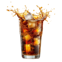 Cola with splash of ice cubes isolated on transparent background With clipping path.3d render png