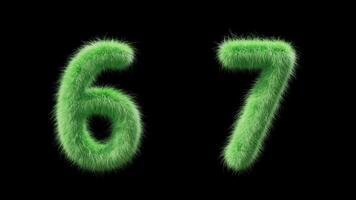 3D animation grassy numbers 6 and 7. Sign in the style of field grass. The file contains an Alpha Channel. ProRes4 RGBA video