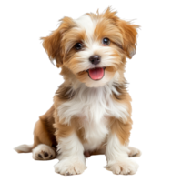 AI generated puppy dog is sitting and looking at camera, isolated on transparent background With clipping path.3d render png