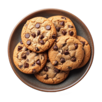 chocolate chip Galleta en plato aislado en transparente antecedentes con recorte camino.3d hacer png