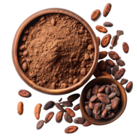 cacao polvere con fagioli isolato su trasparente sfondo con ritaglio percorso.3d rendere png