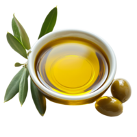 AI generated Bowl of fresh olive oil isolated on transparent background With clipping path.3d rendering png