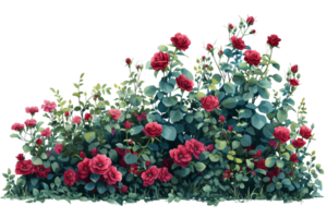 AI generated Cutout flowerbed. Plants and red flowers. Red roses. isolated on transparent background With clipping path.3d render png