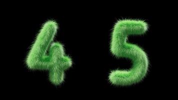 3D animation grassy numbers 4 and 5. Sign in the style of field grass. The file contains an Alpha Channel. ProRes4 RGBA video