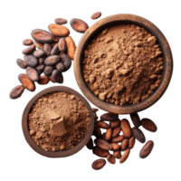 Cacao powder with beans isolated on transparent background With clipping path.3d render png